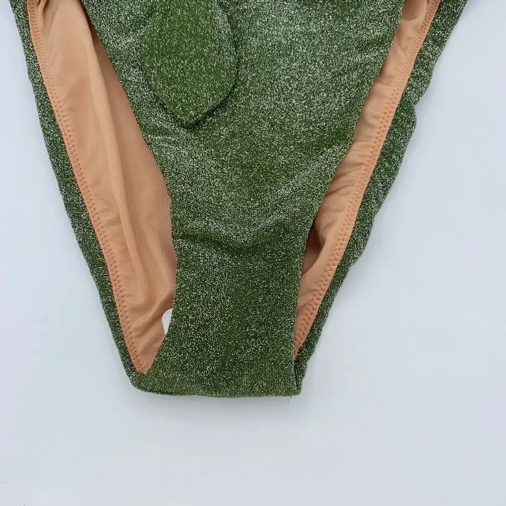 New J. Crew Green Sparkle High Cut Tie Waist Bikini Swim Bathing Suit Bottom XXS